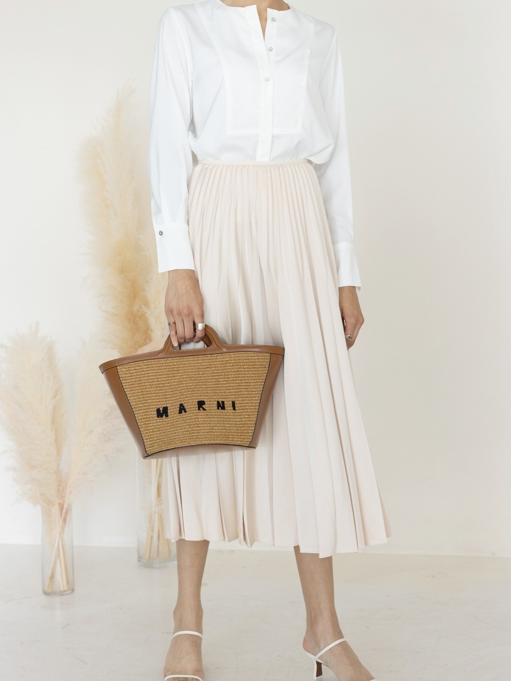 Pleated Midi Skirt in Soft Cream
